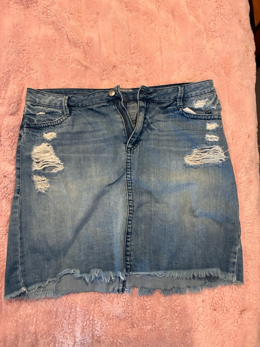project RUNWAY Distressed Blue Denim Mini Skirt- Style w/sneakers or heels